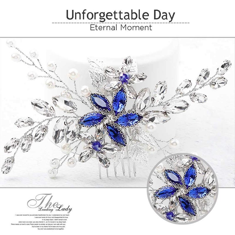 Olbye Wedding Hair Comb Blue Rhinestone Bridal Hair Accessories for Bride and Bridesmaids Wedding Hair Piece Silver - Image 4